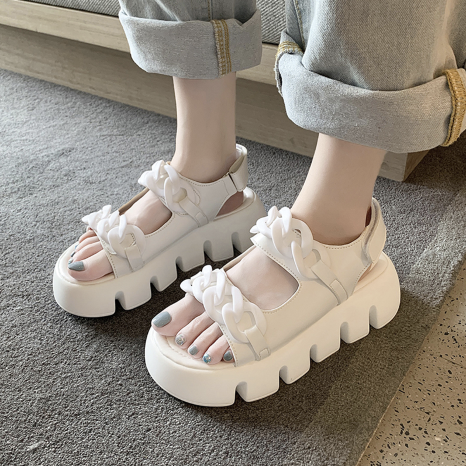 送料無料 チェーンが 大人っぽ スポサン ソール スポーツ サンダル Mix ストラップ 厚底 フェス カジュアル かわいい Lamitte Deco トレンド 韓国ファッション ショップ