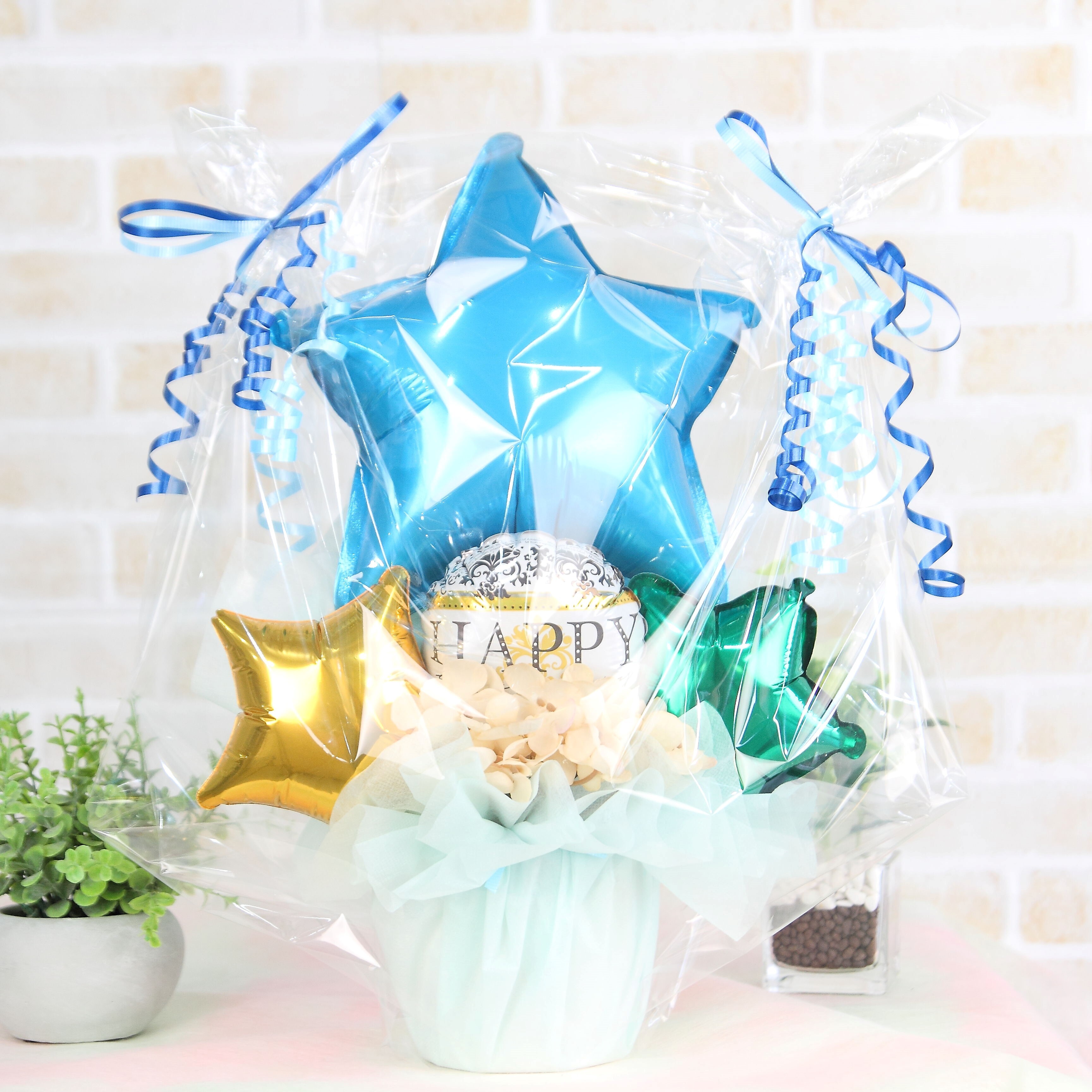 居酒屋 カフェ バー等の開店 周年祝いに 卓上バルーンギフト ハッピーアニバーサリースター 送料込み 引き取りの場合3 000円 バルーンショップ E スマイル バルーンギフトオンラインショップ