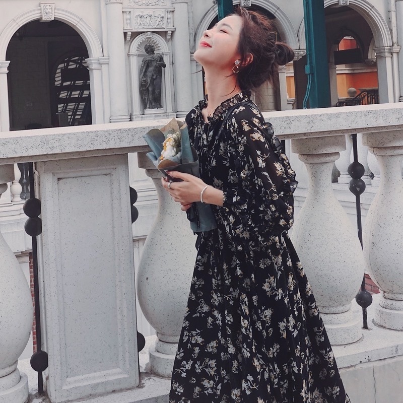 長袖 シアー 花柄 フリルワンピース ロングマキシワンピース ロング丈マキシ 花柄ワンピ レディース リゾートワンピース リゾートワンピ シアー マキシ丈 フラワープリント 大人 おしゃれ かわいい 韓国レディース キッズファッション Londonbridge ロンドン