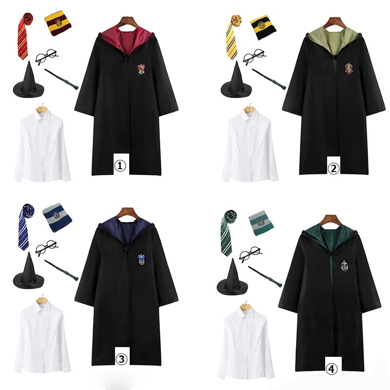 なりきり キッズ ハリーポッター風 Harry Potter風 7点セット 子供服 ローブ マント ネクタイ マフラー 帽子 シャツ 眼鏡 杖 赤 緑青 レッド ブルー グリーン ホグワーツ 道具 クリスマス コスチューム キッズ用 コスプレ衣装 変装 仮装 制服 ハロウィン