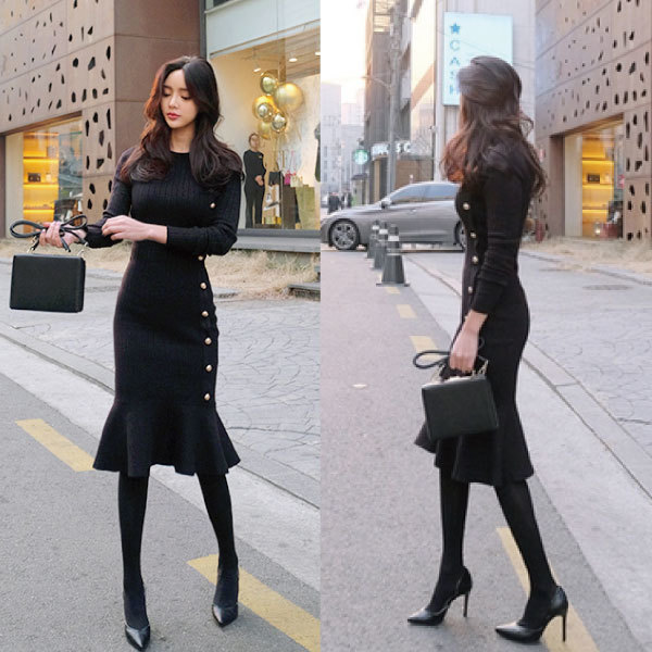 リブニット タイト セクシー フリル タイトワンピース タイトシルエット 秋冬 お呼ばれ パーティー オフィス デート プチプラレディースファッション通販 Yboueki