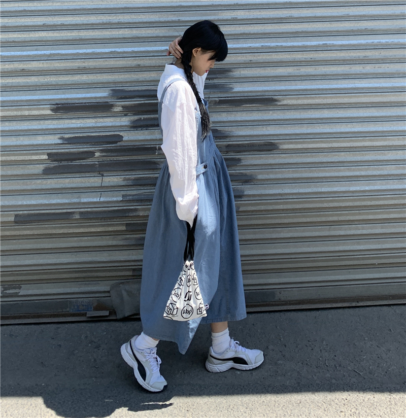 送料無料 双子コーデ ロングデニムワンピ ワンピース デニム ロング丈 双子コーデ レイヤード 着回し Lamitte Deco トレンド 韓国ファッション ショップ