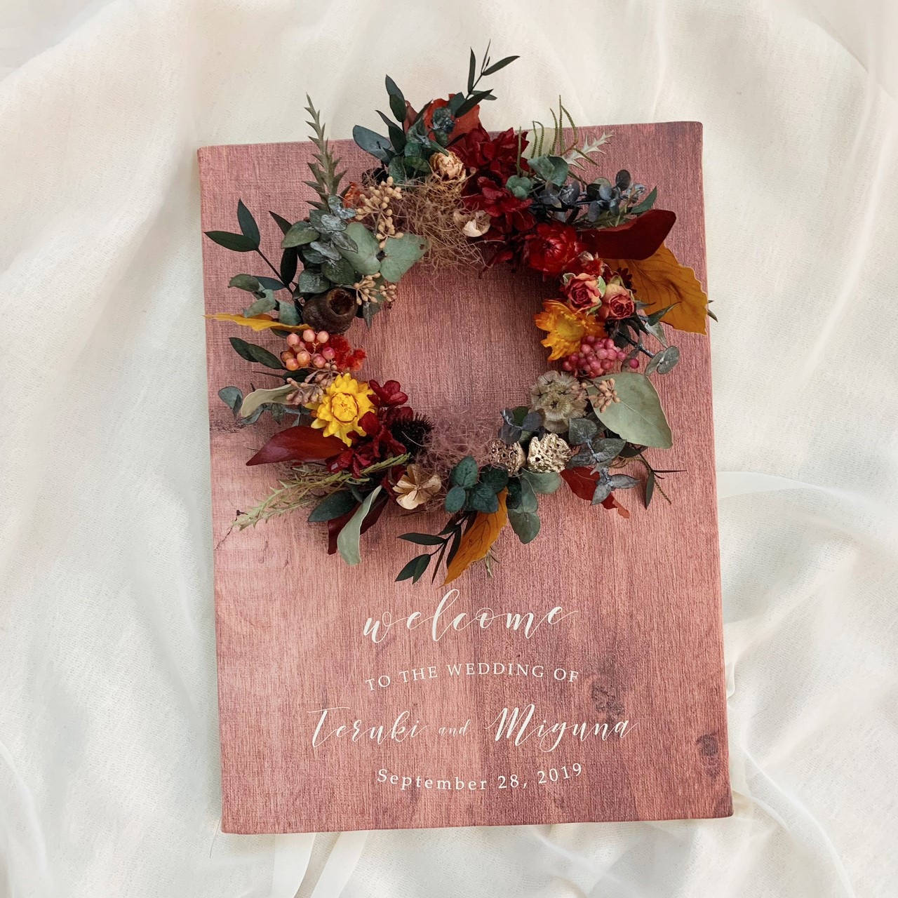 秋の新作 秋色リース付きウェルカムボード ウッド ウェディング Diy Store Pbw