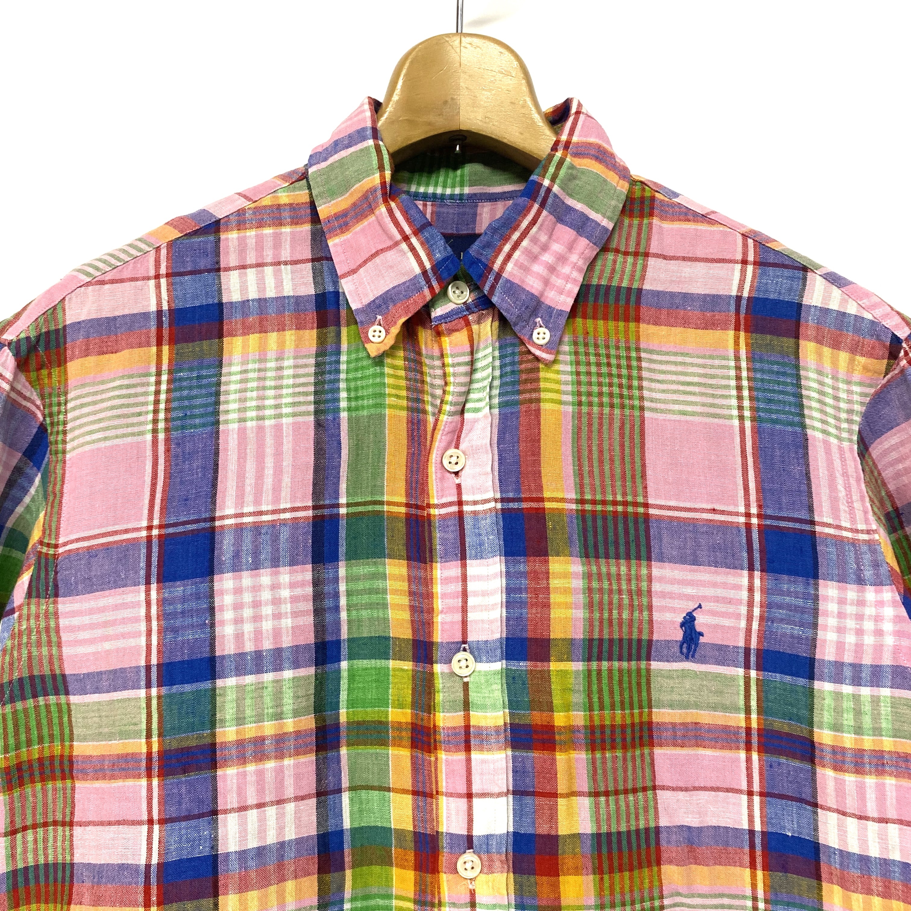 Ralph Lauren ラルフローレン 半袖ボタンダウンシャツ リネンシャツ チェック柄 メンズm 古着 半袖シャツ Al 216sa10 Cave 古着屋 公式 古着通販サイト