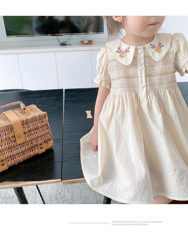 90 100 110即納 21夏 ベビー キッズ 襟刺繍入り スモッキングワンピース Mina 日本製 インポートベビー服のお店