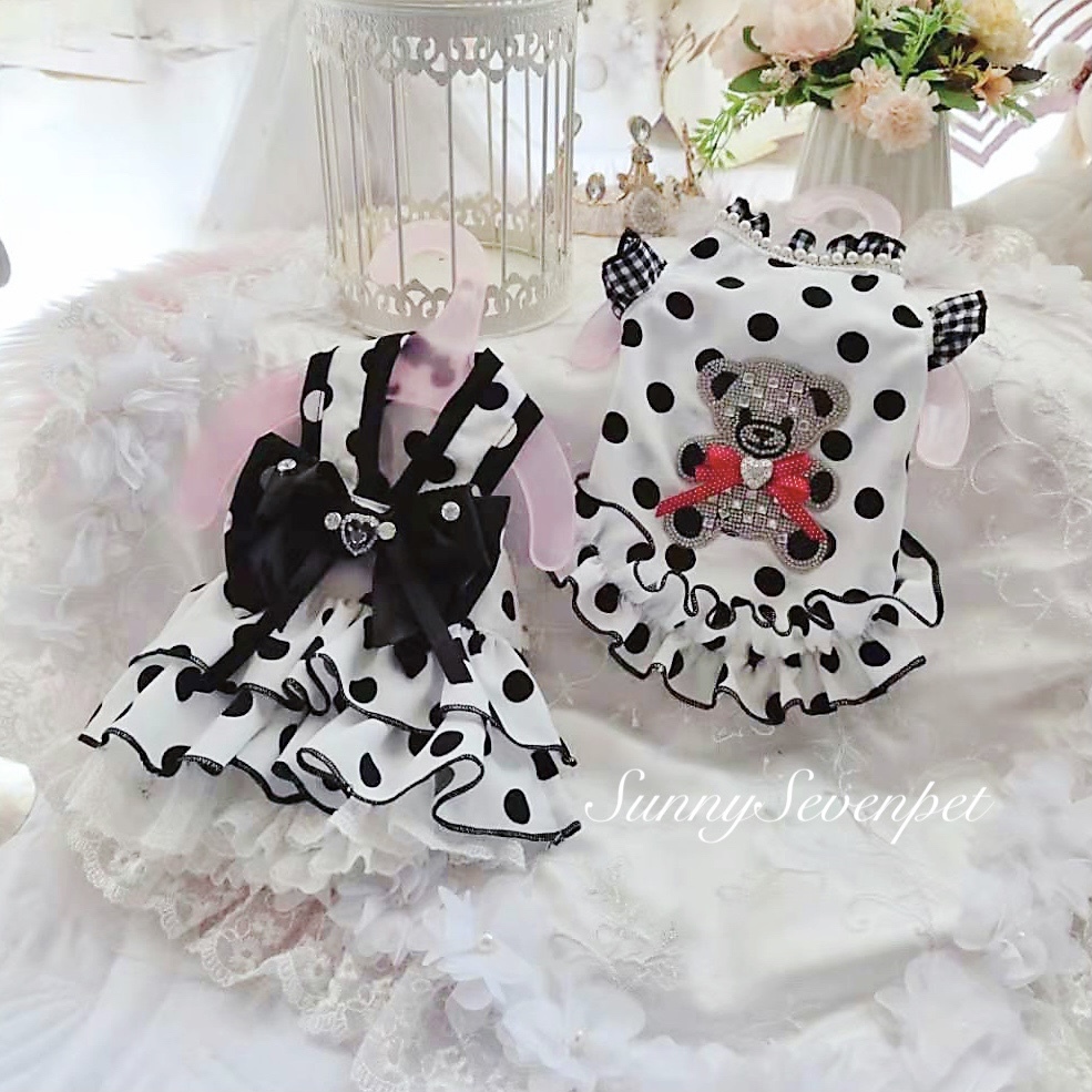 韓国シフォン生地 モノトーン水玉2タイプワンピース プチプラでも可愛い愛犬のお洋服通販 Sunnysevenpet