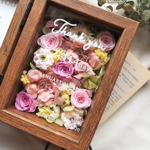 Order Thankyou Wood Glass Miniphotoframe 感謝のきもちをこめて プリザーブドフラワー フラワーボックス ご両親贈呈品 Florilege