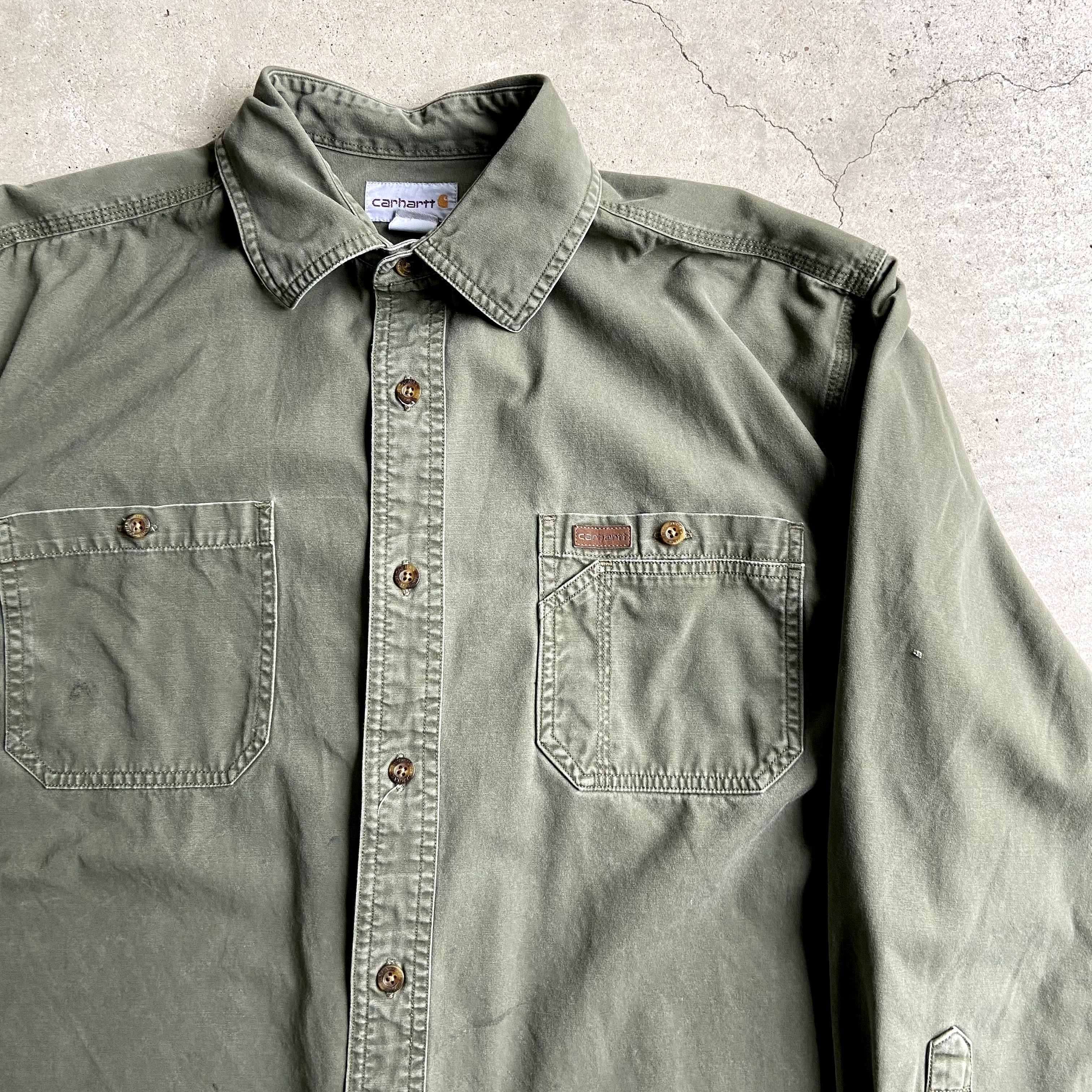 Carhartt カーハート 長袖 ワークシャツ メンズl 古着 カーキ オリーブグリーン 長袖シャツ Cave 古着屋 公式 古着通販サイト