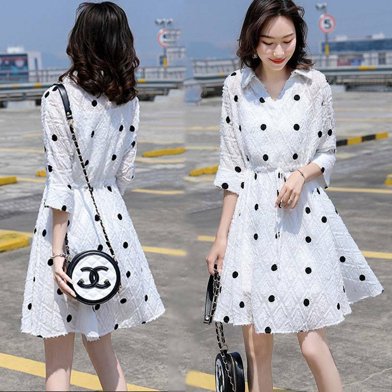 ワンピース レディース シフォンワンピース ショートワンピース 水玉模様 ドット柄 ワンピ ミニ ハイウエスト バットスリーブ Happy Toon