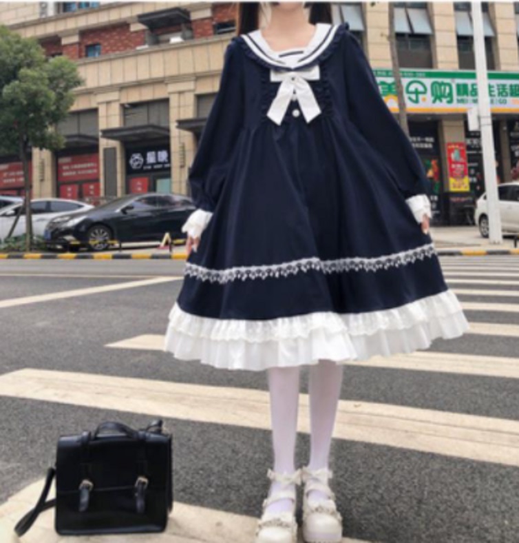 在庫アリ ゴシックセーラーリボンフリルワンピース Dolly Clock