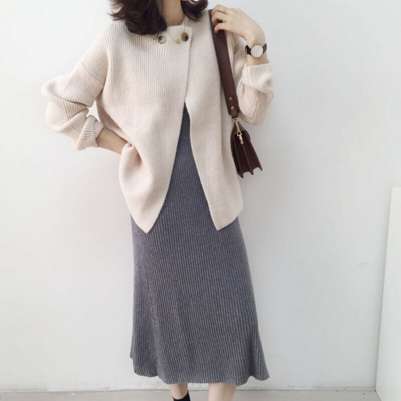 オルチャンファッション 韓国レディースファッション 68 ニットカーディガン カーディガン ハイカラー 重ね着 おしゃれ 着回しコーデ 秋冬コーデ 送料無料 流行オルチャンファッション 人気のプチプラ韓国レディースファッション新作通販 Aliceholly