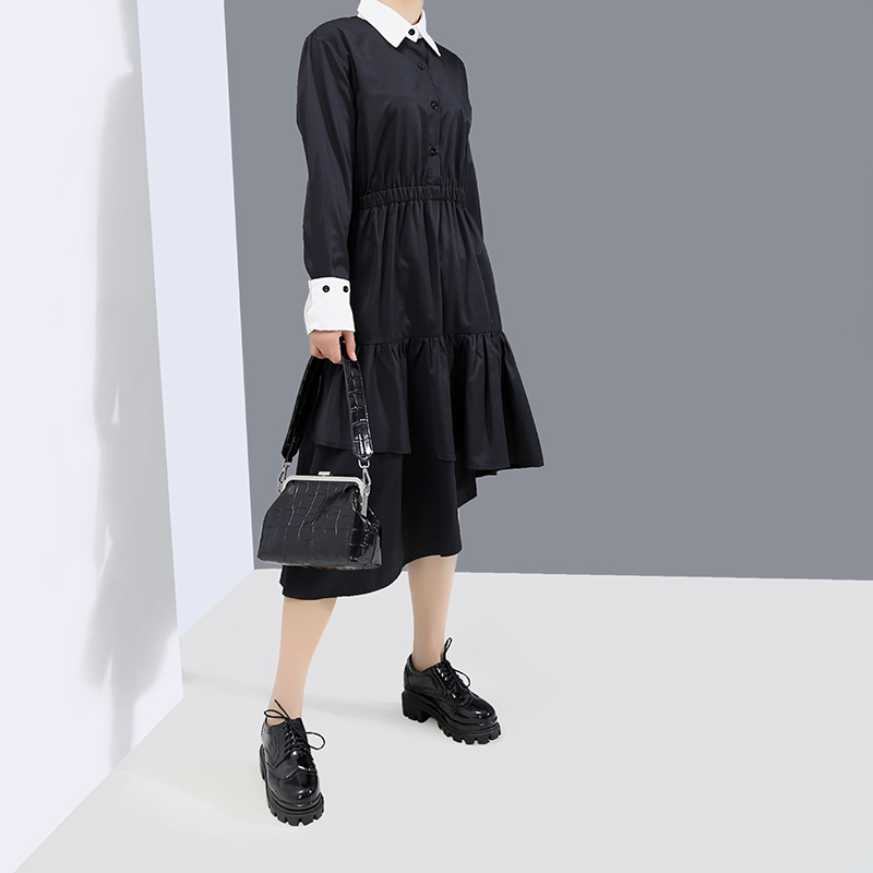 ワンピース 春 秋 膝丈 ワンピース 長袖 シャツワンピース 黒 白 ワンサイズ 海外子供服専門通販サイト リーファ