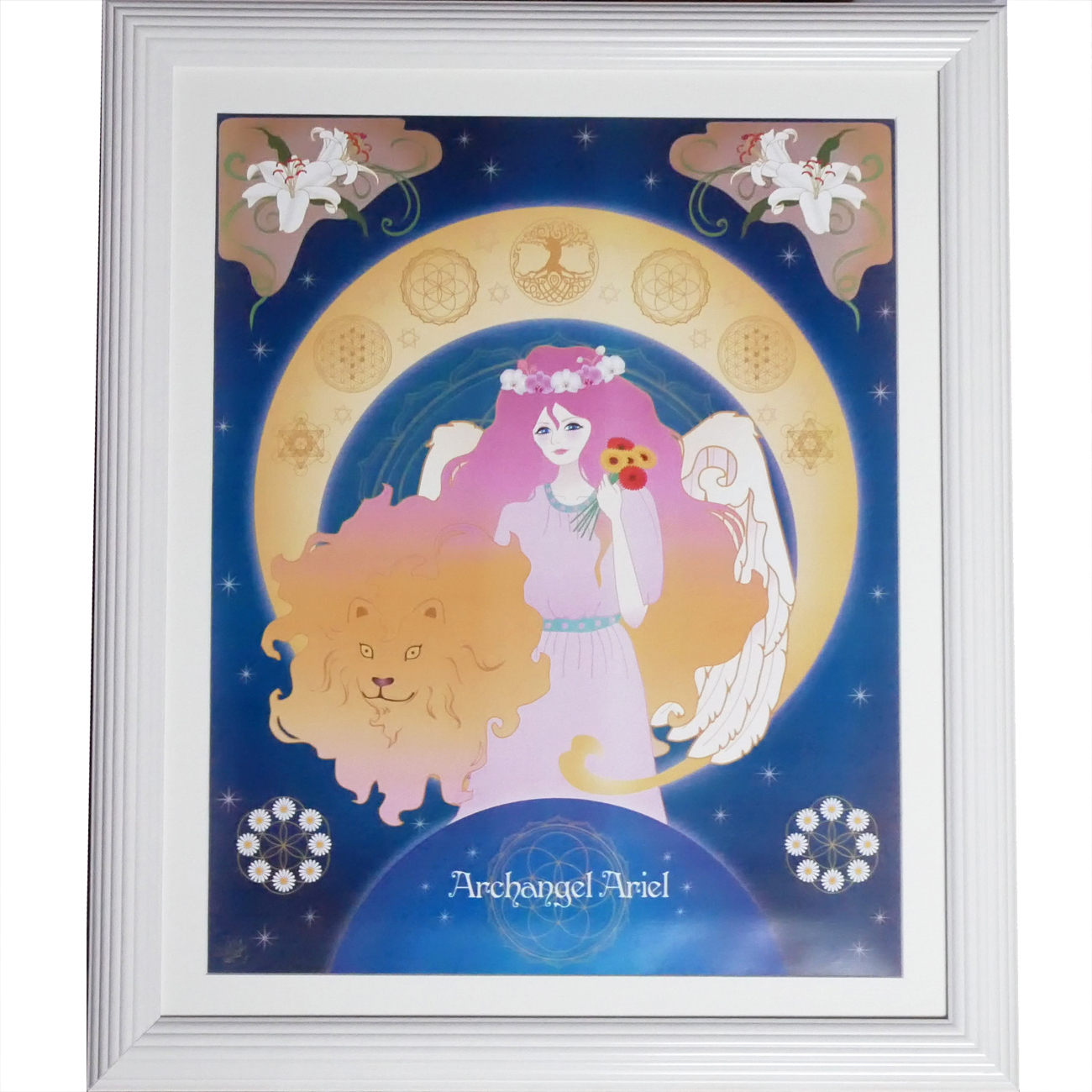 大天使アリエル フレーム入イラスト神の獅子 自然 動物を守る天使 神聖幾何学模様 Nana Avarock