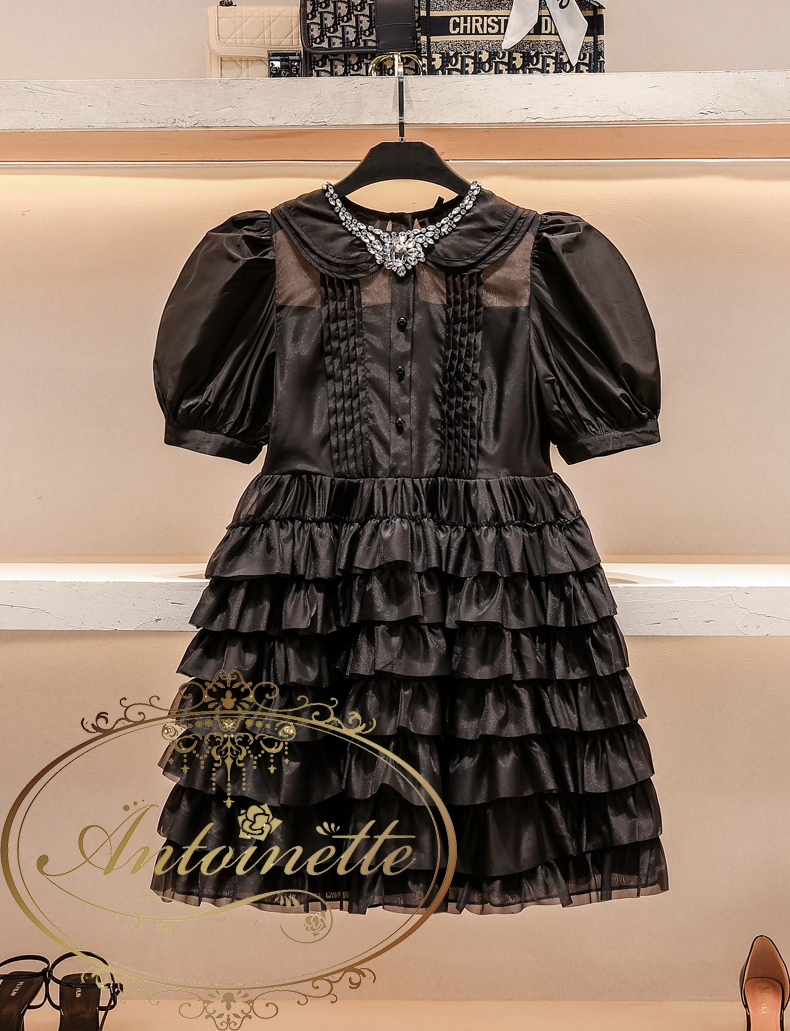 ブラック 子供 ワンピース ドレス 女の子 黒 ビジュー キラキラ 赤ちゃん Kids Girl Black Dress Feminine Baby Antoinette