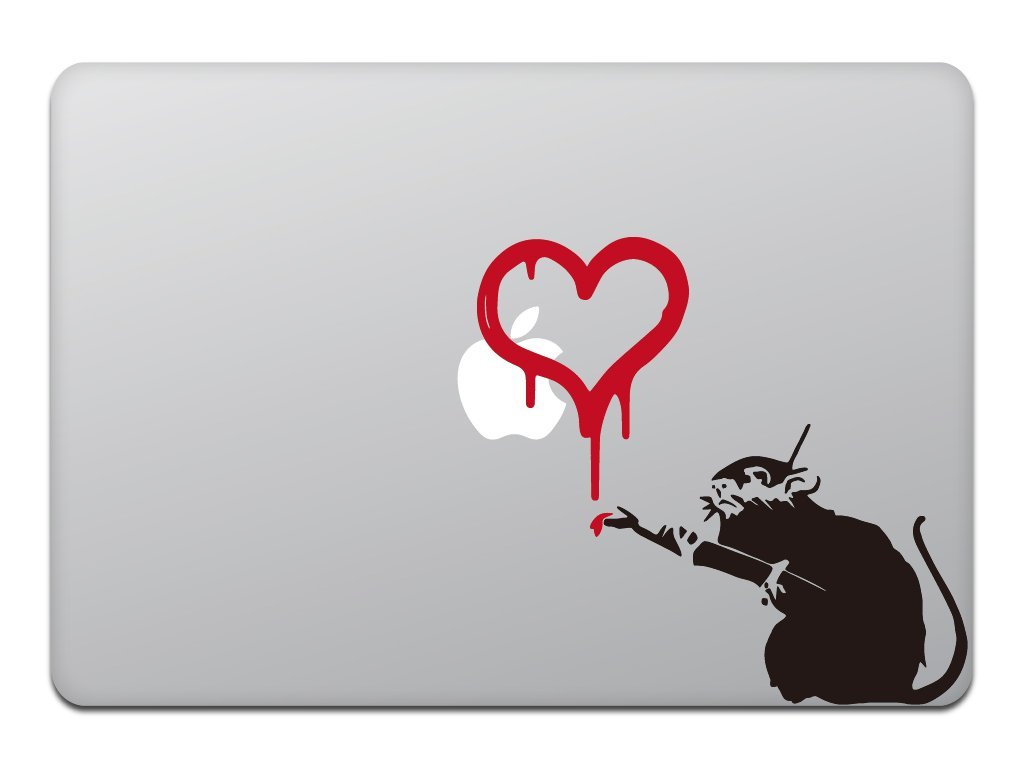 Macbook 対応 アートステッカ Banksy Love Rat 並行輸入品 ハートのネズミ Travel Shop Around The World