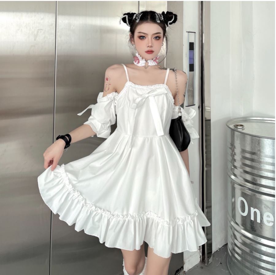 ワンピース オフショル 白 ホワイト カジュアル ドレス レイヤード 韓国ファッション 2116 Amouretvie モレヴィ