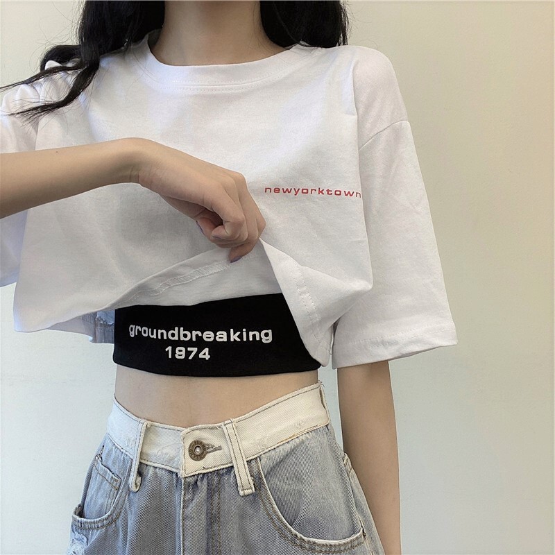 送料無料 へそ出しlook Tシャツ タンクトップ レイヤード 重ね着 英字 ショート丈 ストリート スポーティー カジュアル 2点セット Lamitte Deco トレンド 韓国ファッション ショップ