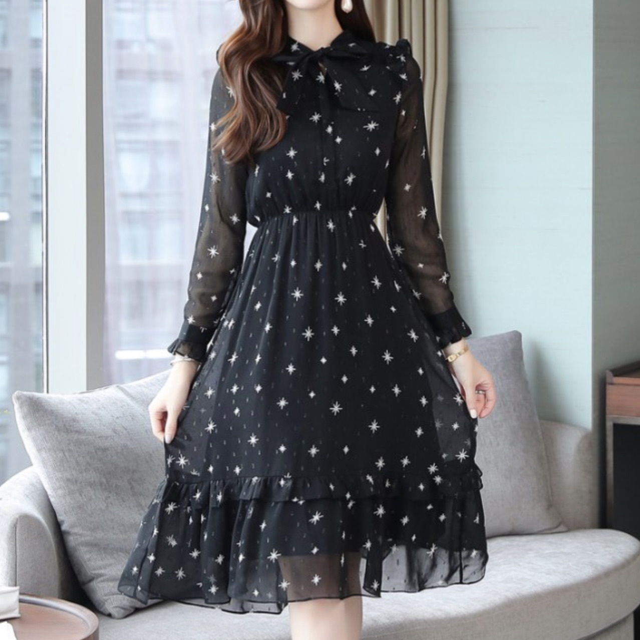 星柄レースシフォンワンピース Millems