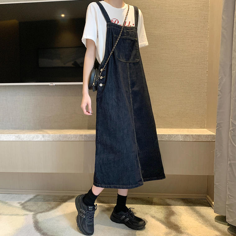 送料無料 着回し万能 デニムワンピ ワンピース デニム シンプル カジュアル レイヤード 着回し 学生 Lamitte Deco トレンド 韓国ファッション ショップ