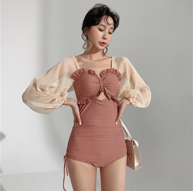 水着 スイムウェア ワンピース 袖あり 透け感 海 ビーチ リゾート プール レジャー 大人可愛い 韓国ファッション Luluca 韓国トレンドファッションluluca ルルカ