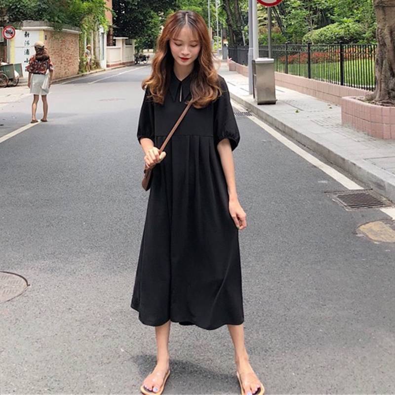 在庫処分セール ワンピース 半袖 ロング丈 パフスリーブ ハイウエスト 全2色 春バーゲン 特別送料無料