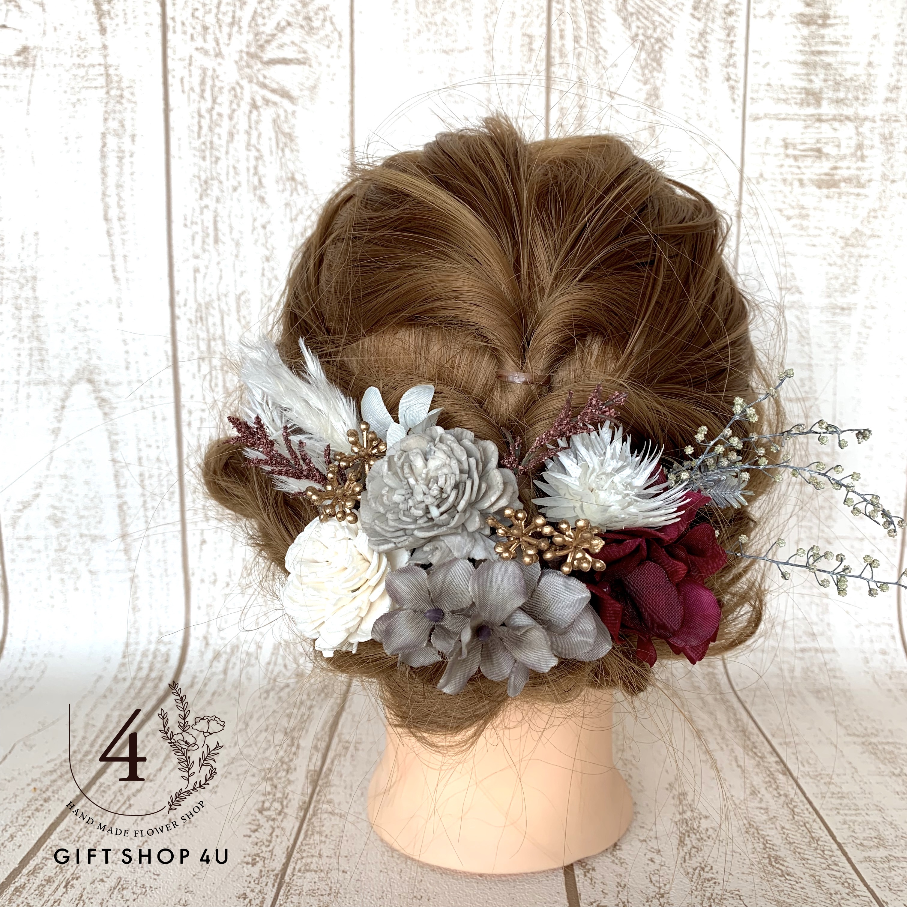 ヘッドドレス レッド ホワイトグレー ヘッドドレス セット 髪飾り ヘッドドレス 和装 卒業式 結婚式 ウェディング 七五三 浴衣 4u