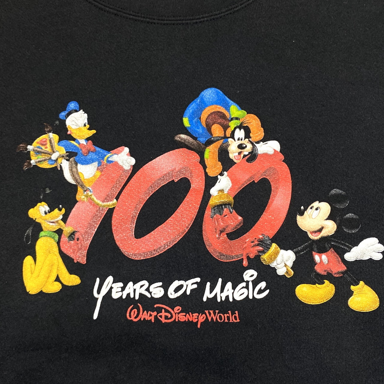 90年代 ビンテージ Walt Disney World 100周年記念 ディズニー Mickey ミッキーマウス プルオーバー スウェットシャツ キャラクタースウェット トレーナー ブラック メンズxxl レディース スウェット Cave 古着屋 公式 古着通販サイト