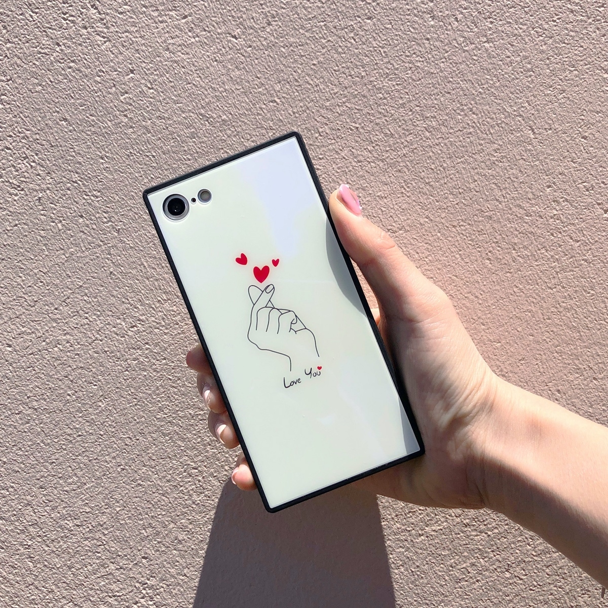 Iphone ケース 韓国 指ハート ハート Loveyou スクエア ケース トレンド 大人 可愛い お洒落 Iphone7 8 Iphonex Xs Iphonexr セレクトショップオンリーユー
