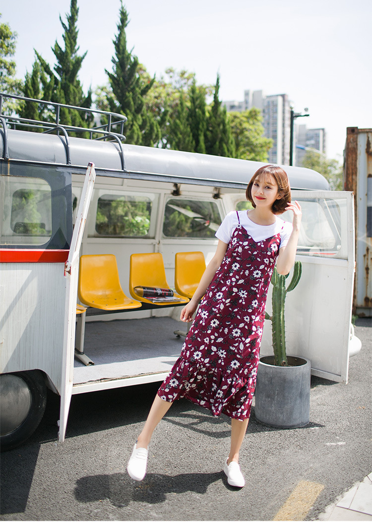 キャミワンピ ワンピース ロングワンピース レディース Vネック ロング 春夏 ワインレッド 花柄 レディースの海外トレンドファッション通販サイト Kahana