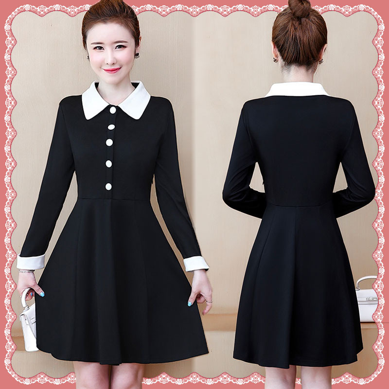 即納 ワンピース レディース ブラックワンピース レトロワンピース 大きいサイズ ワンピ ショート丈 膝上 クラシック 長袖 黒 Happy Toon
