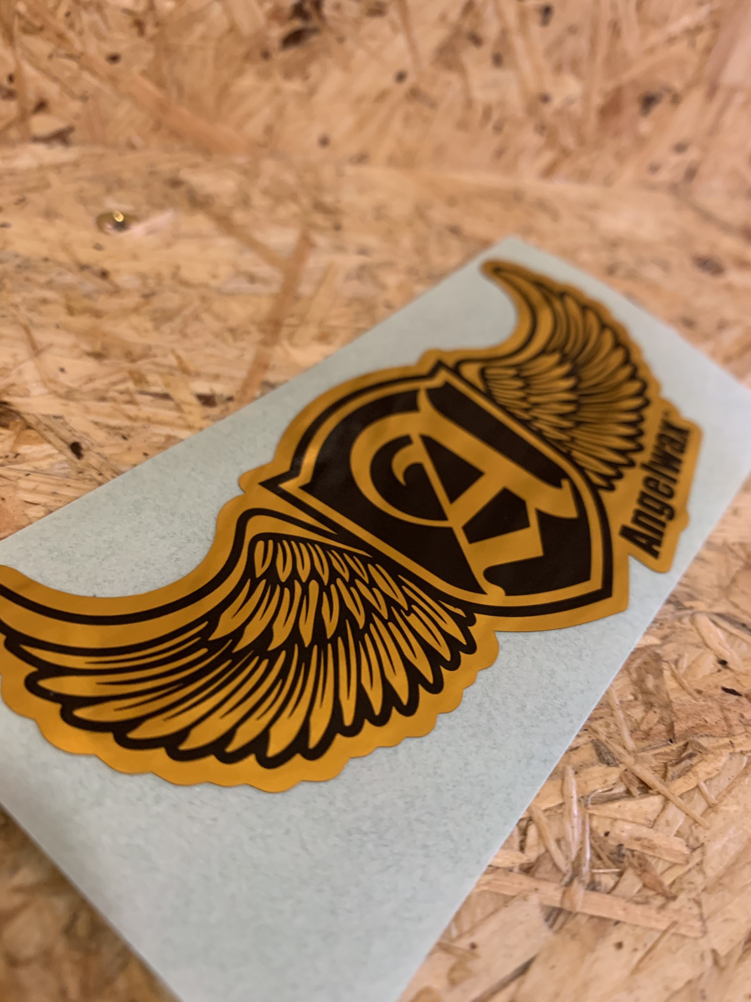 Angelwax ステッカー 大 A1 ゴールド ブラック スパシャン エンジェルワックス Samurai Store