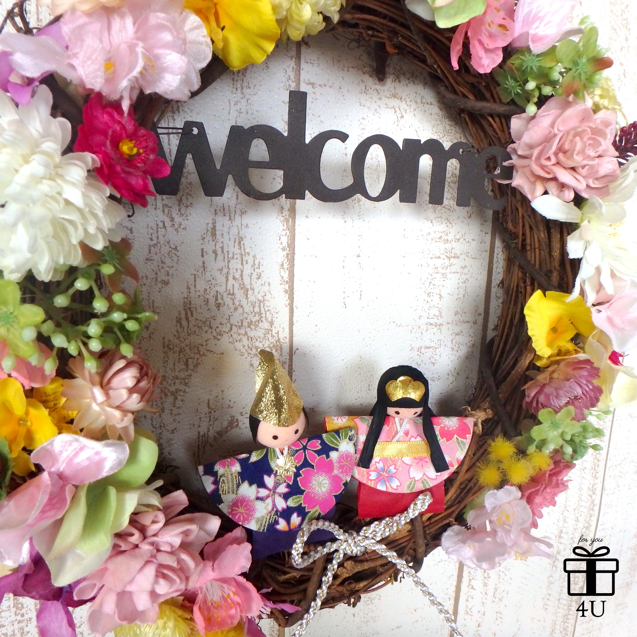 専用】耳型ひな祭り 雛人形 桃の節句 ウェルカムWelcomeフラワーリース 