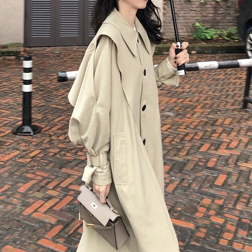 ビックカラー袖バックルステンカラーコート Hanarupi ハナルピ