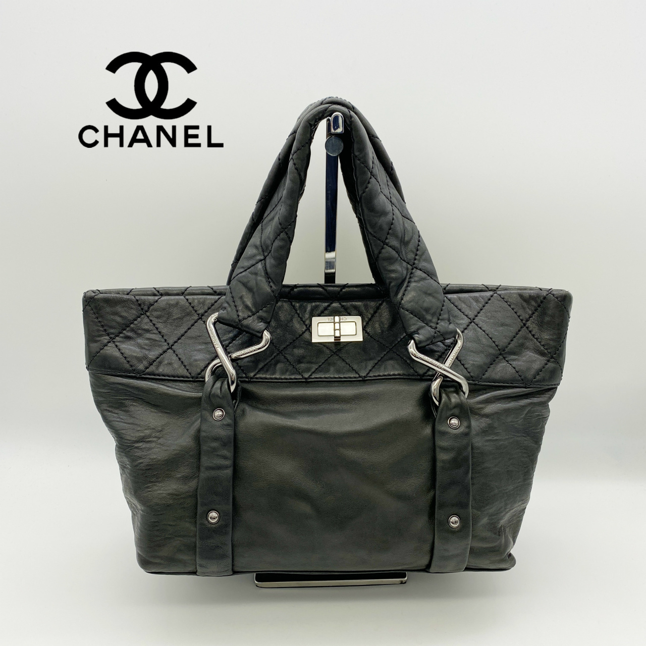 Chanel シャネル ワイルドステッチ 2 55 ハンドバッグ レザー 黒 イイもの厳選本舗