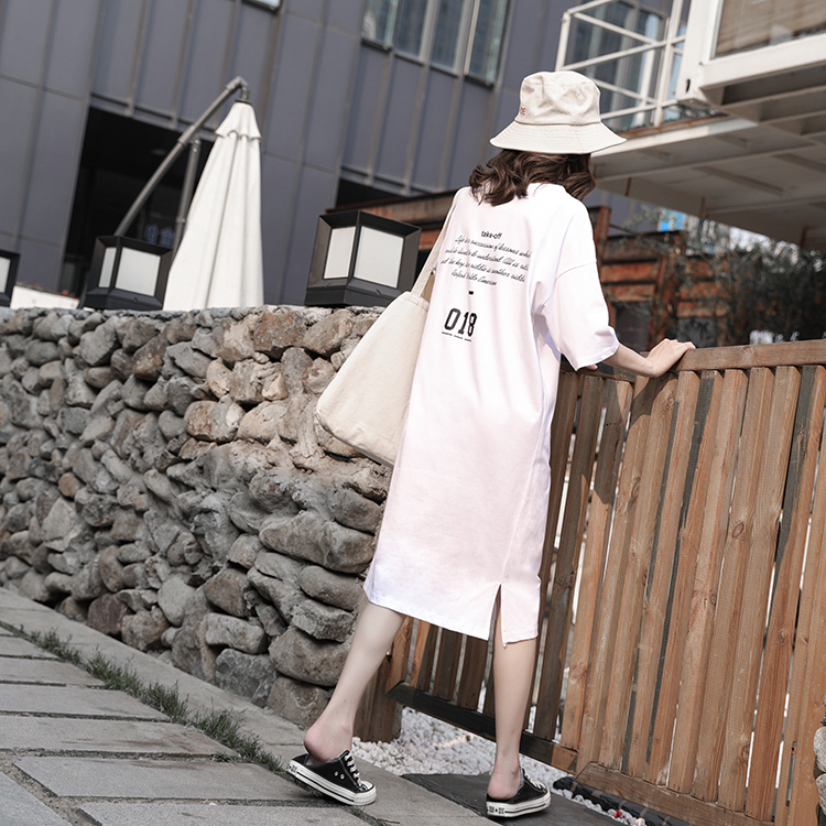 3color Tシャツワンピース ロゴ プリント ビッグtシャツ ワンピース 五分丈 ミモレ丈 Qrea Style プチプラ 韓国ファッション