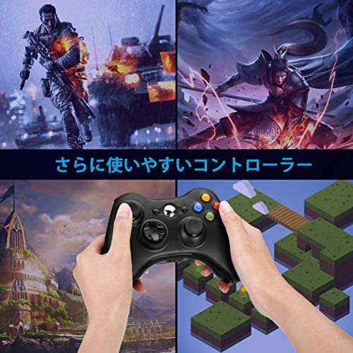 Jpcs 21最新版 Xbox 360 ワイヤレス コントローラー Pc コントローラー 無線 ゲームパッド ケーブル Microsoft Xbox Slim 360 Pc Windows Pc Win7 8 10 人体工学 二重振動 ゲームコントローラー ブラック Japan Classic Store