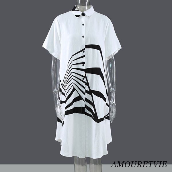 ワンピース シャツワンピース ロングシャツ モノトーン アシンメトリー シック モダン モード 2106 Amouretvie モレヴィ