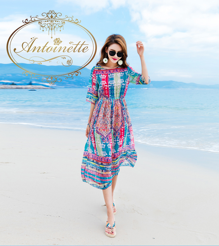 Summer Dress アジアン エスニック マキシ ワンピース サマードレス リゾート マキシワンピ シフォン 夏 ロング 体型カバー ママ Aライン 大人 女性 ひらひら ロングスカート Antoinette