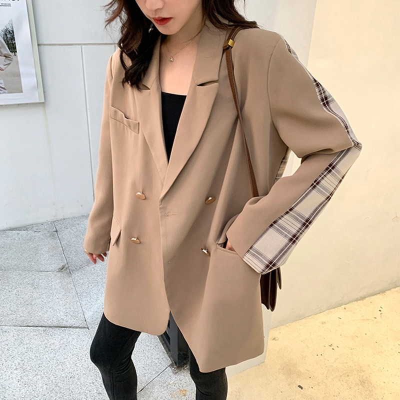 送料無料 バックスタイルもおしゃれ 大人可愛い ダブルボタン テーラード ジャケット バックシャン チェック柄 Lamitte Deco トレンド 韓国ファッション ショップ