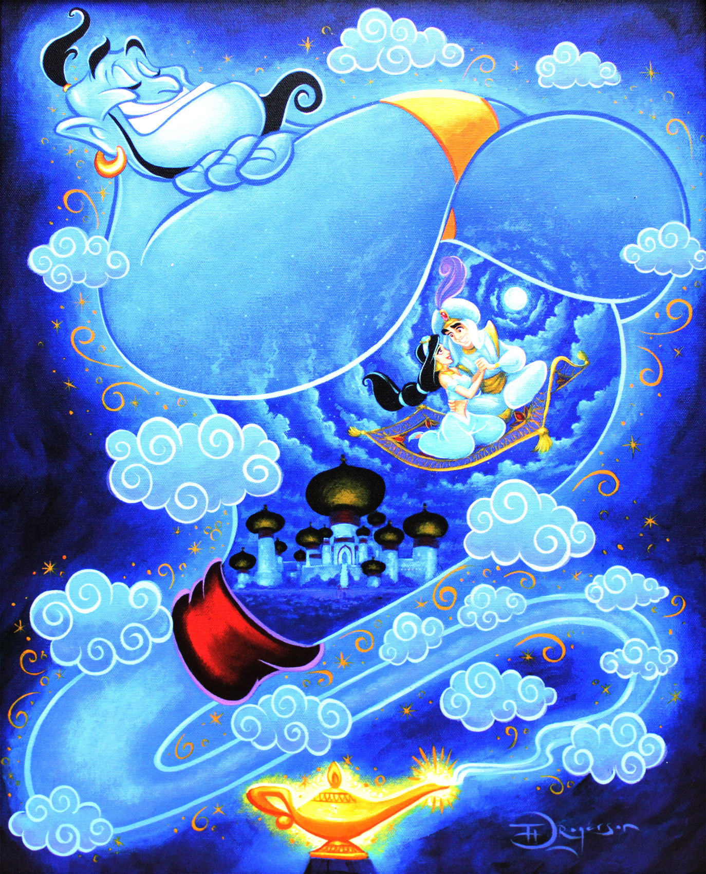ディズニー アラジン I Dream Of Genie 作品証明書 展示用フック付 限定500部キャンバスジークレ ディズニー絵画 ポスター