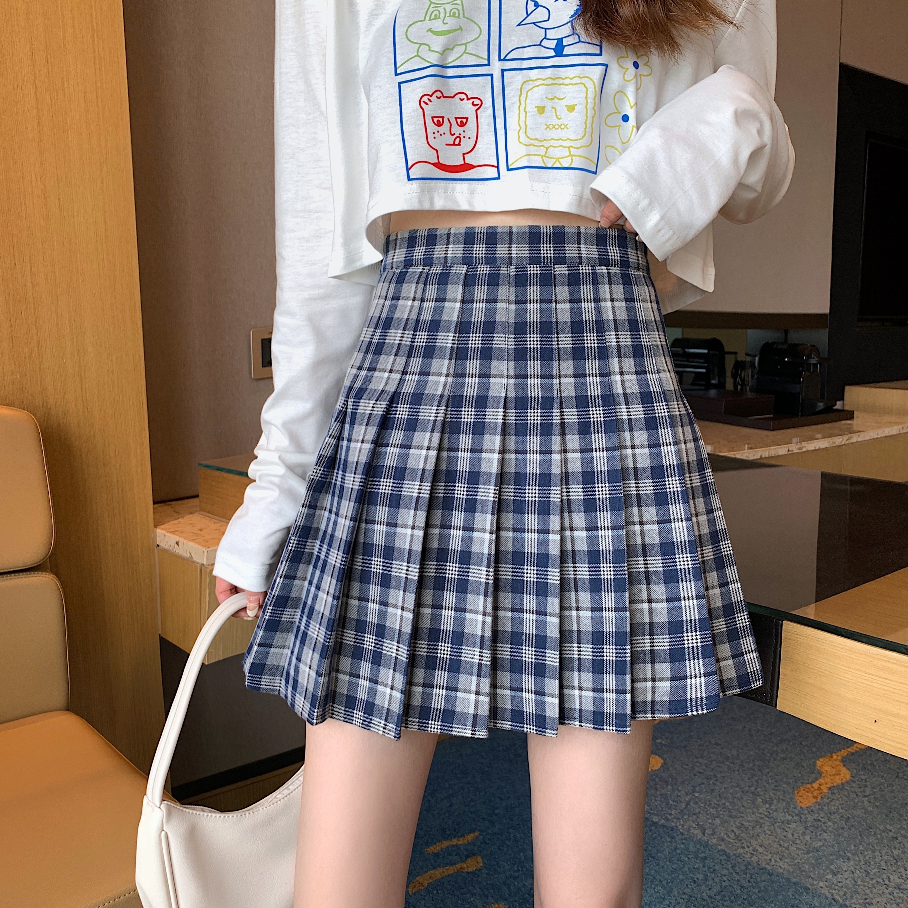 韓国レディースファッション 6780 プリーツスカート 制服風 スクールガール チェック柄 ミニスカート 制服コーデ 双子コーデ 送料無料 流行オルチャンファッション 人気のプチプラ韓国レディースファッション新作通販 Aliceholly