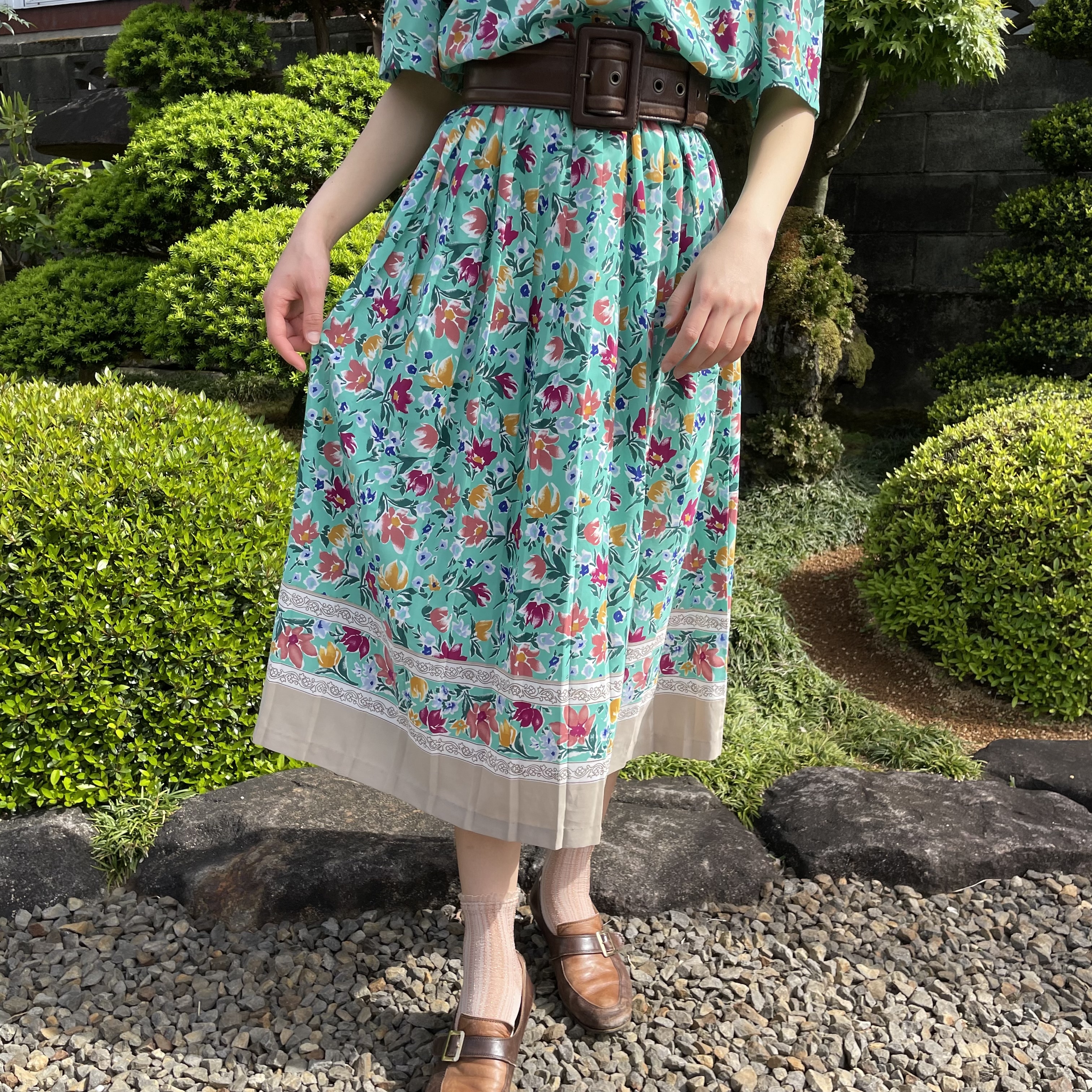 花柄ワンピース Usヴィンテージ レトロ古着 花柄 グリーン Of13 古着屋granme