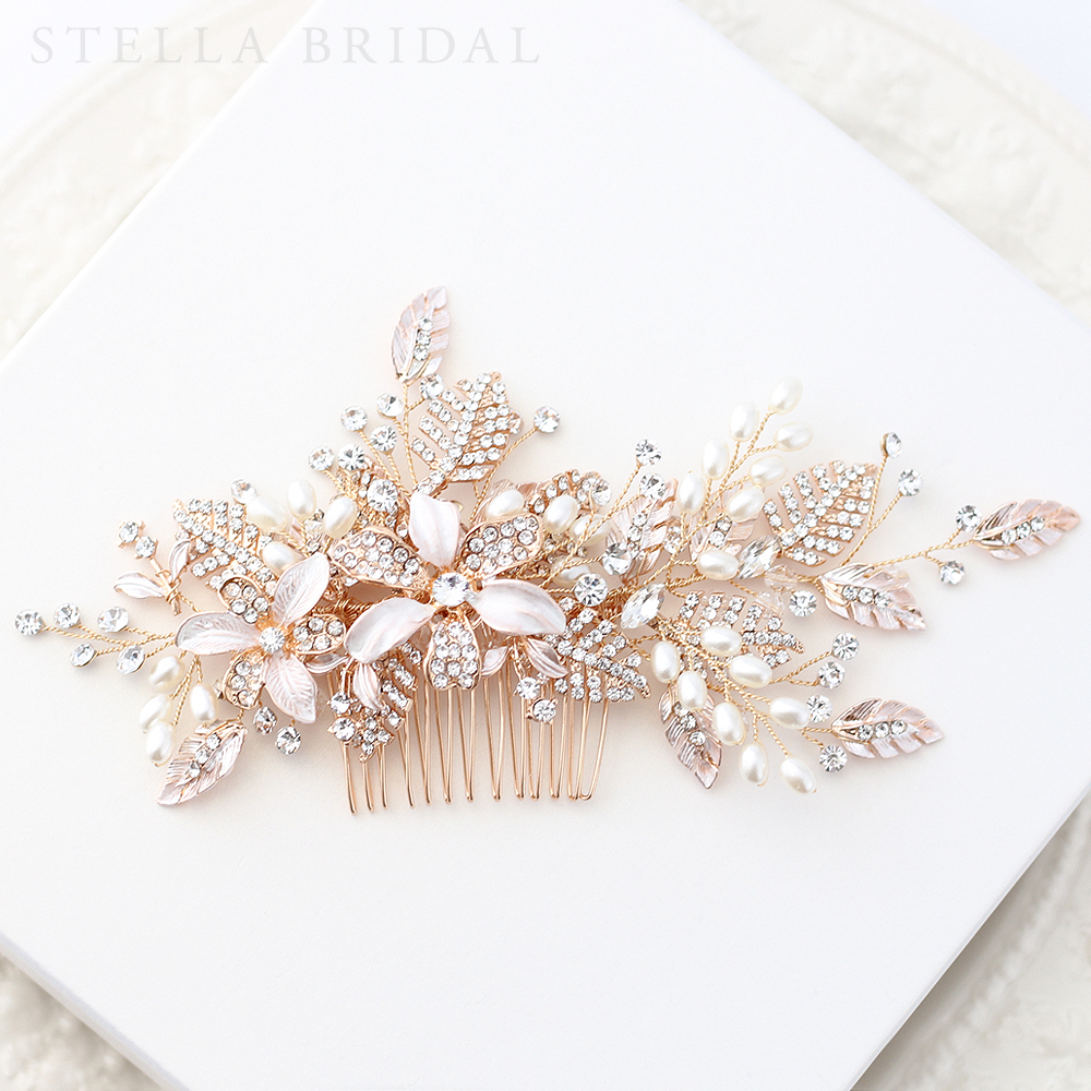 受注生産品 スワロ使用 フローラルチャームの小枝ヘッドピース フィーノ ゴールド ウェディングヘアアクセサリー Stella Bridal オシャレ花嫁さま御用達ウェディングアクセサリーショップ ステラブライダル