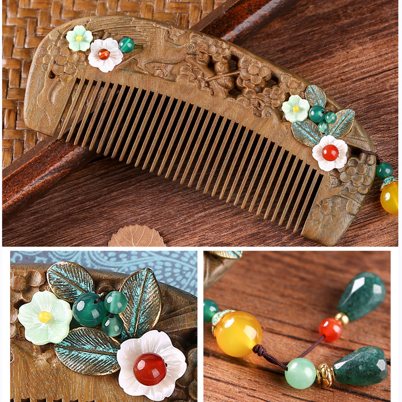 櫛 ヘアコーム クシ くし 彫り櫛 天然檀木 13cm 櫛 プレゼント 飾り物 手作り 民族風 レトロ Elegant