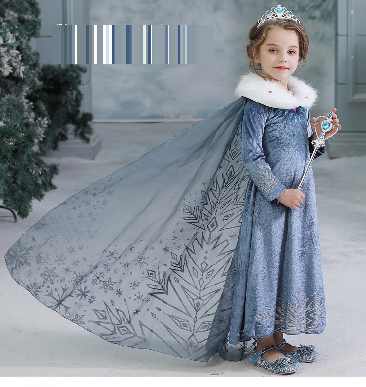 女の子ドレス 王冠ステッキ セットエルサ アナ雪2風 コスプレ コスチューム なりきり 秋 冬 長袖 ドレスプリンセス 子供ワンピース ハロウィン コスチューム コスプレ パーディー 誕生日プレゼント 110 130 140 150 送料無料 韓国レディース キッズファッション