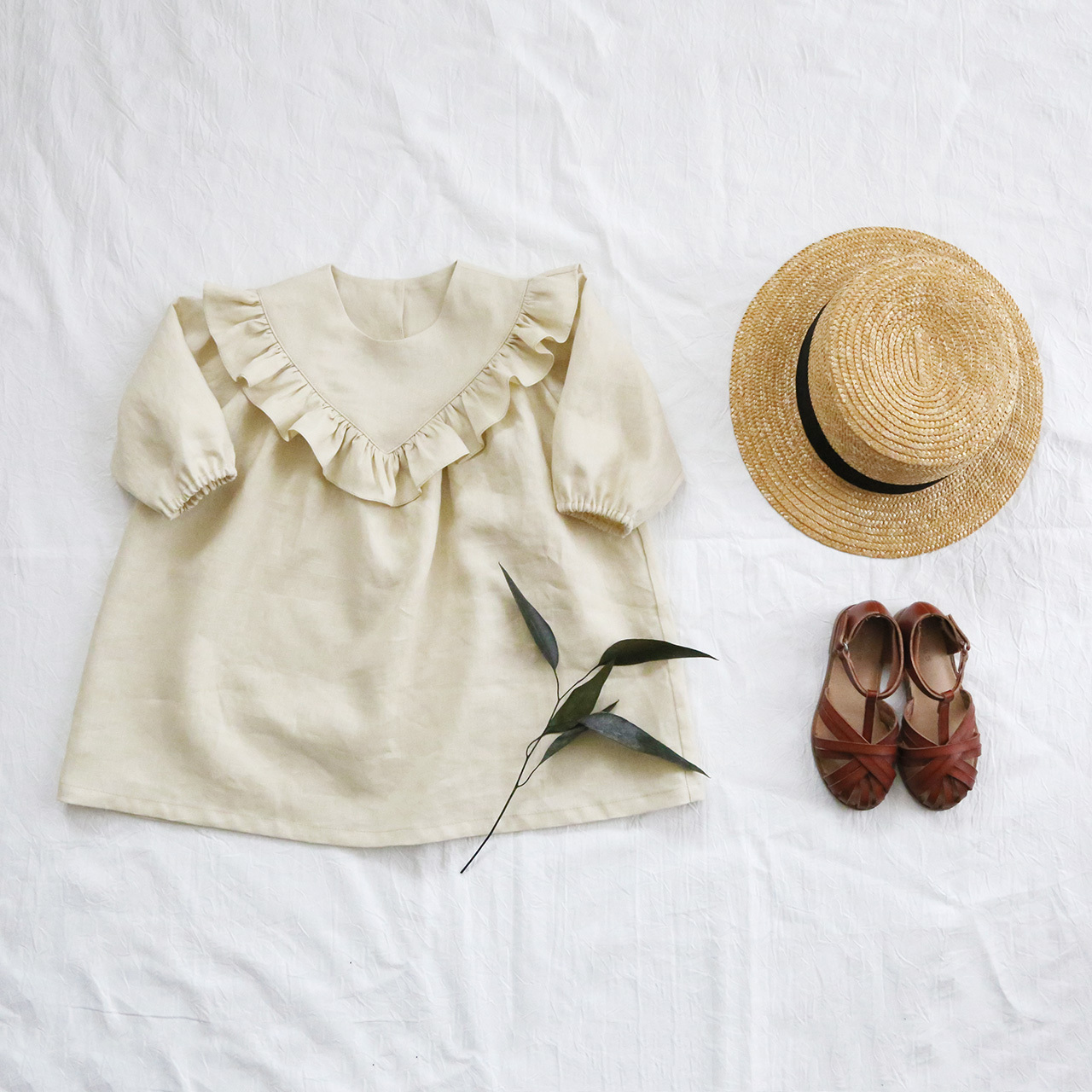 Vヨークフリルワンピース 100size ベビーと子供服の型紙 Sani Pattern Shop