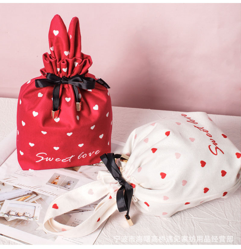 即納 可愛いウサ耳ポーチ ハート コスパ最強 カップル おそろ 小物入れ メイクポーチ ホワイト レッド Jusmina