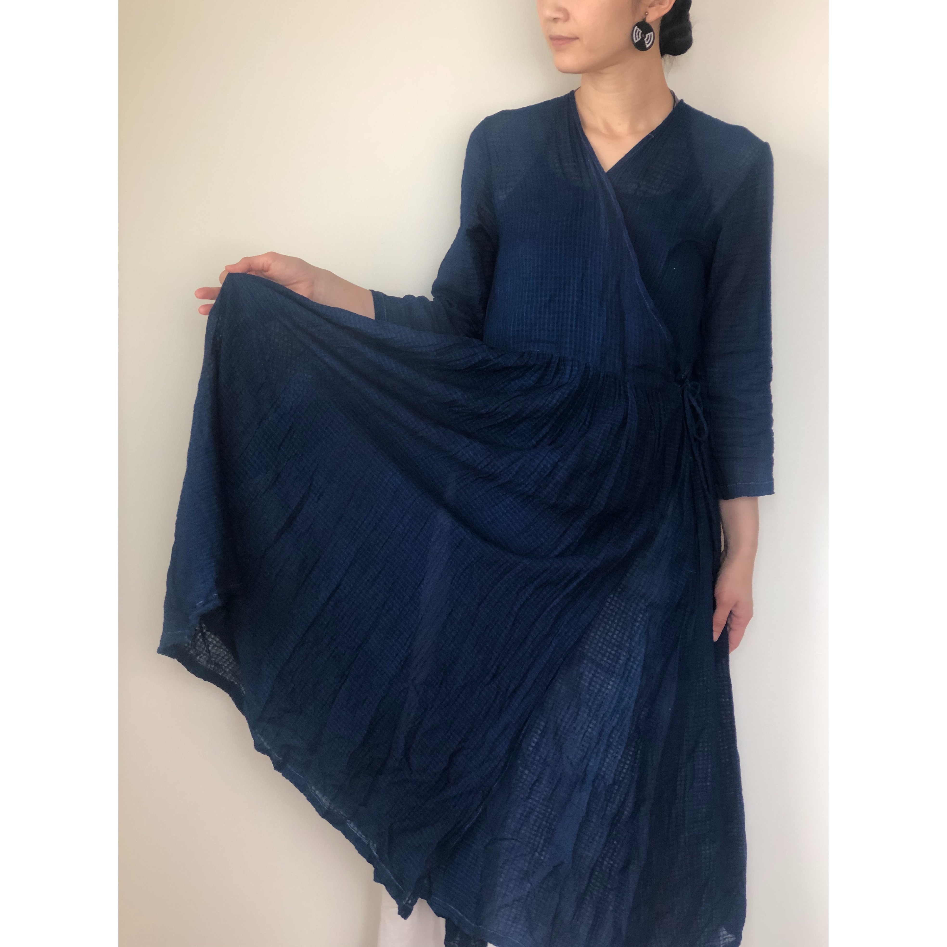 Mサイズ ウインドコットン 藍 藍染めシリーズ Mula Working Cloth カシュクールワンピース インドの布 Heirloom エアルーム Clothing Fabrics