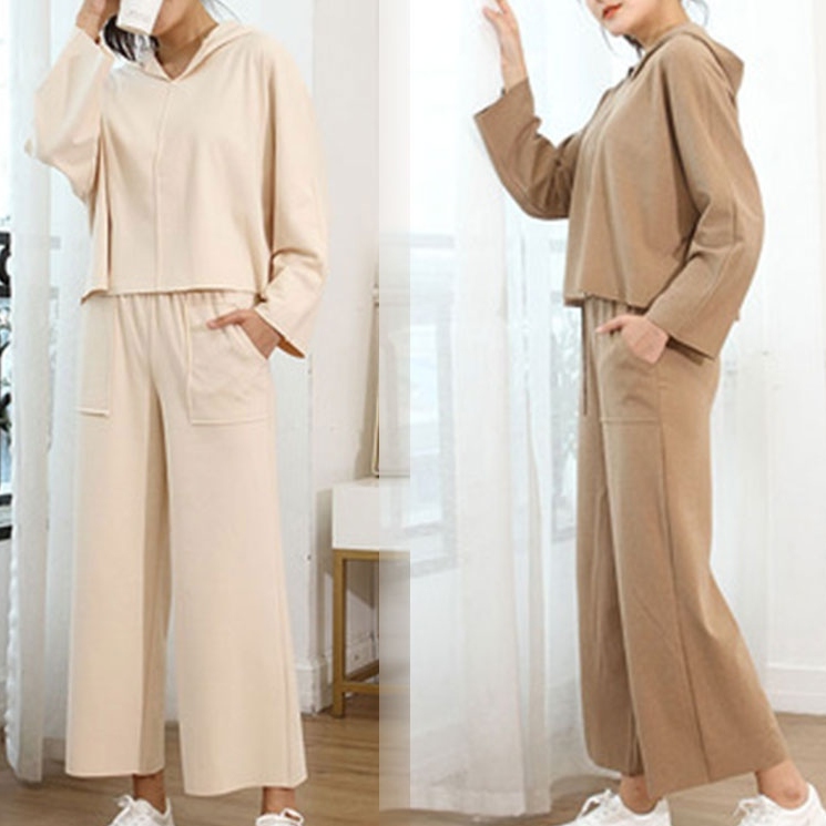 セット 一番安い新作 カジュアル 無地 フード付き プルオーバー パーカー 無地 ガウチョパンツ レディース セット Chuulife Com かっこかわいいストリート系を楽しもう