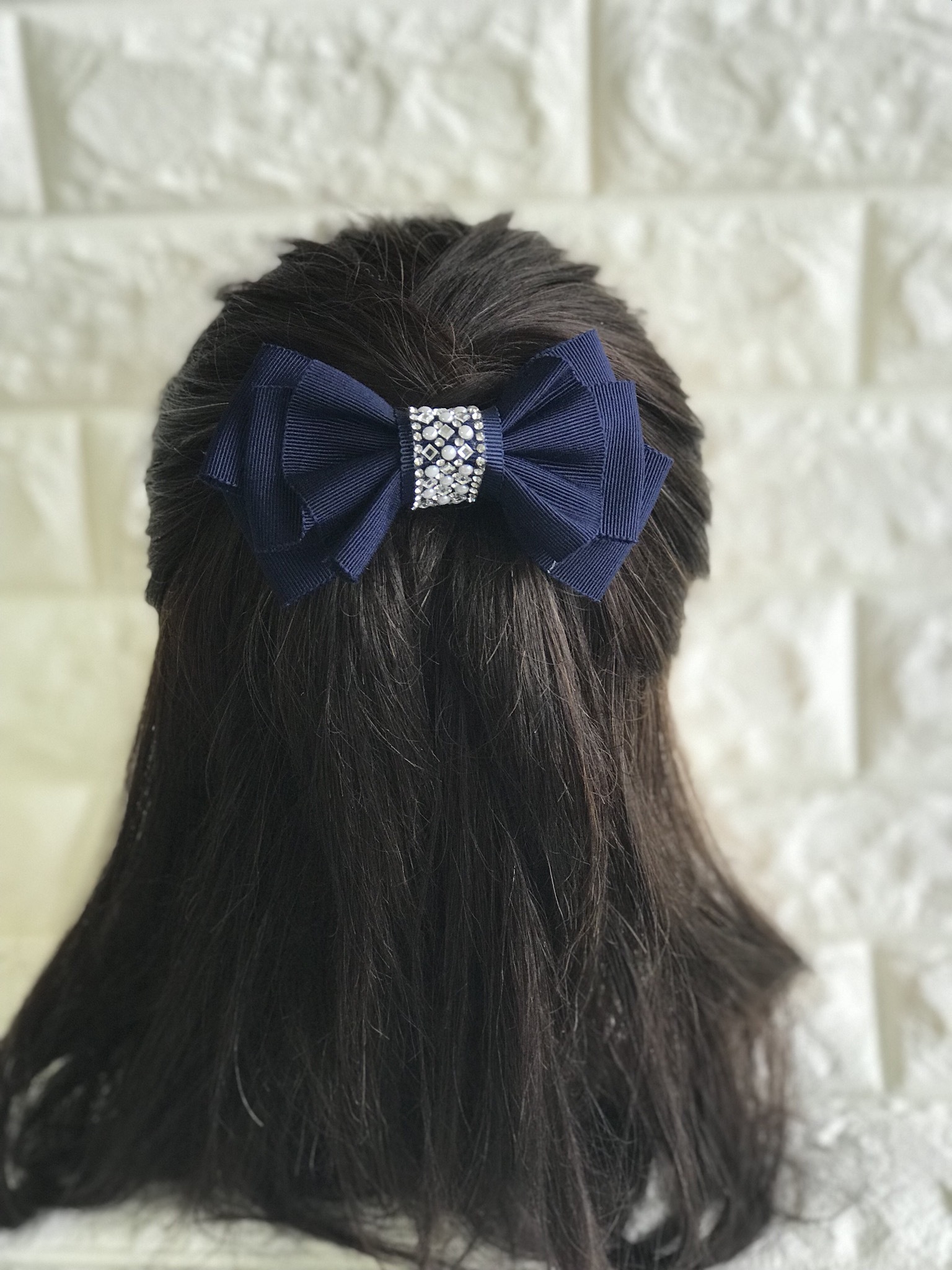 Mokubaリボンのシンプルバレッタ 明るいネイビー Dressage Ribbon